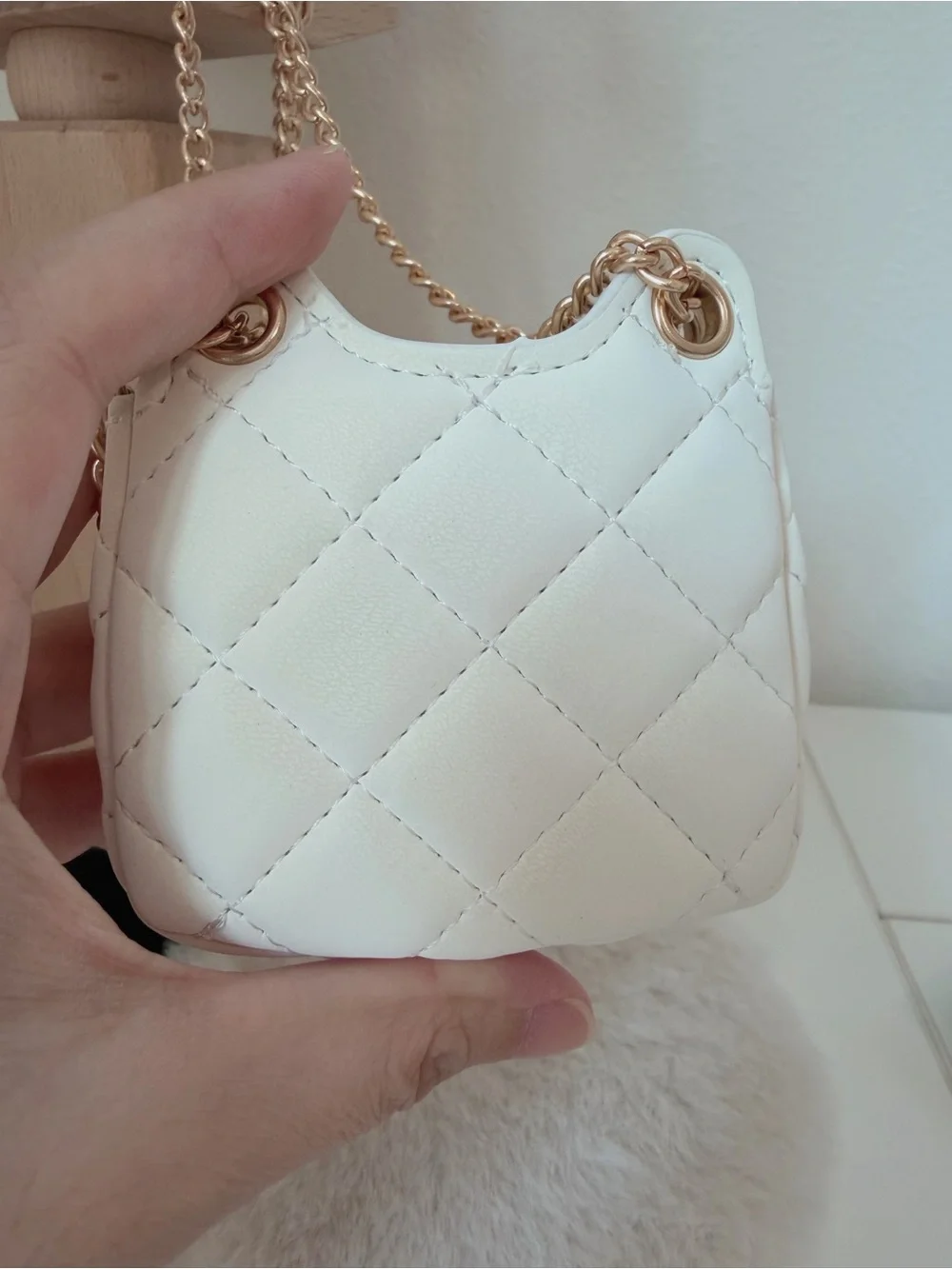 White Quilted Mini Bag Charm